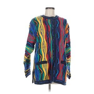 VTG Aklanda 3D Knit Coogi Style Cardigan Sweater Rainbow Australia Wool M